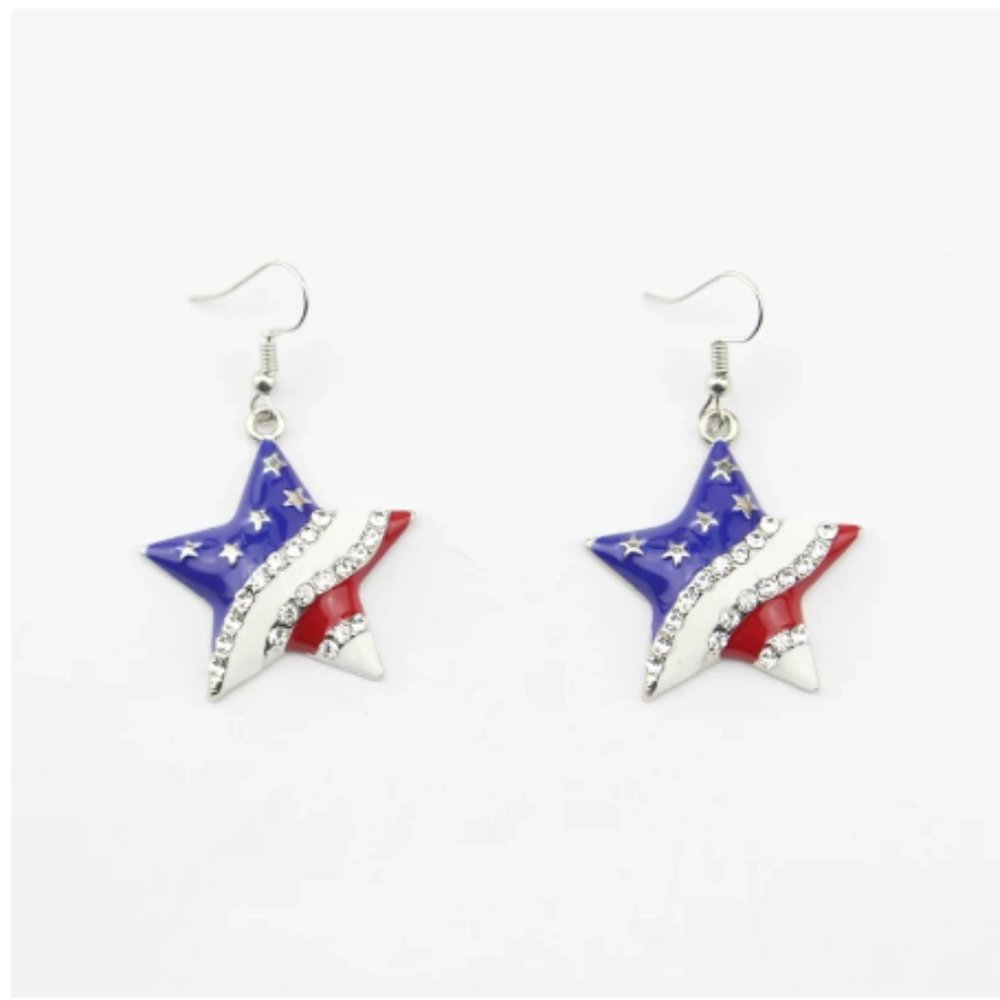 July 4th America Flag Star Drop Earring